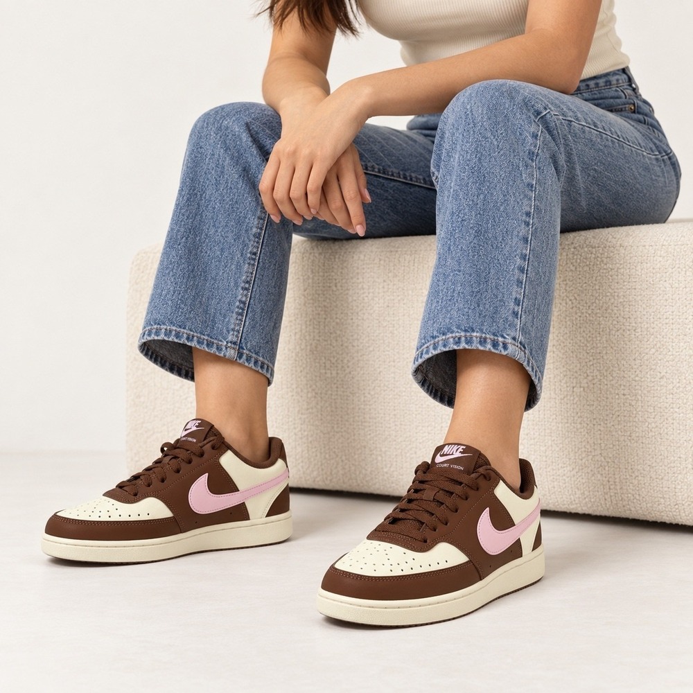 Nike Court Vision Low Womens 7.5 Brown Pink Sail New IM1652-004 Retro Sneakers